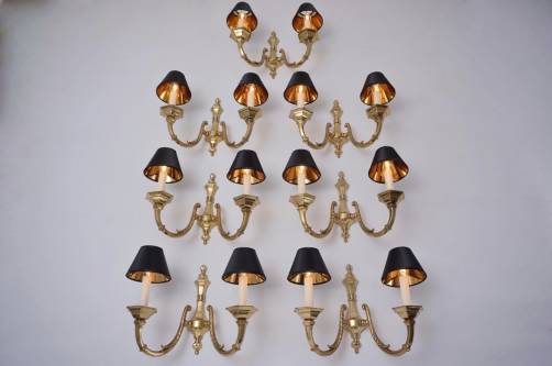 Brass wall lights, set of seven, Neoclassical, 1950`s ca, English